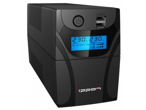 ИБП Ippon Back Power Pro II Euro 650, 650VA, 360Вт, AVR 162-290В, 2хEURO, управление по USB, RJ-45, LCD, без кабелей