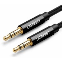 Аудиокабель UGREEN AV112 3.5mm Male to 3.5mm Male Cable Gold Plated Metal Case with Braid, 1m, Black, 50361