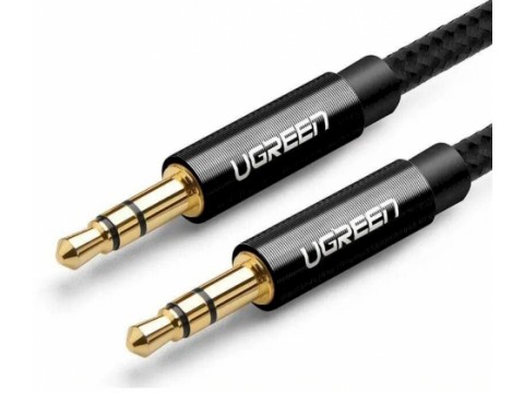 Аудиокабель UGREEN AV112 3.5mm Male to 3.5mm Male Cable Gold Plated Metal Case with Braid, 1m, Black, 50361