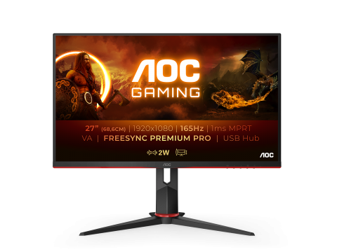 Монитор Игровой 27" AOC 27G2SU/BK/01 VA 1920x1080 165Гц 1мс 350cd/m 3000:1 2xHDMI DP USB 2x2W Black