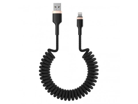 Кабель Olmio SPRING, USB 2.0 - lightning, 1.5м, 2.4A, черный