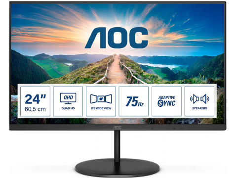 AOC Q24V4EA 23.8 IPS Monitor - 2560x1440, 75Hz, 250cd/m², 4ms, HDMI/DP, Black