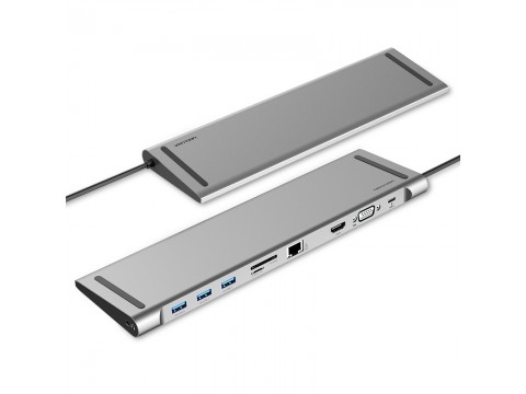 Док-станция Vention Type-C Male to USB3.0 Famale A /HDMI Female A/VGA Female/RJ45/Sd/TF. THOHAH