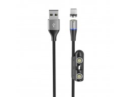 Кабель Olmio MagCable 3in1, USB 2.0 - microUSB/typeC/8-pin, 1,2м, 3A, текстильная оплетка, черный