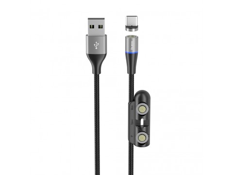 Кабель Olmio MagCable 3in1, USB 2.0 - microUSB/typeC/8-pin, 1,2м, 3A, текстильная оплетка, черный