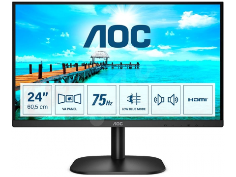 Монитор 23.8" AOC 24B2XDAM/01 VA 1920x1080 75Hz 4мс 250кд/м2 3000:1 20млн:1 VGA HDMI DVI 2Wx2 Black