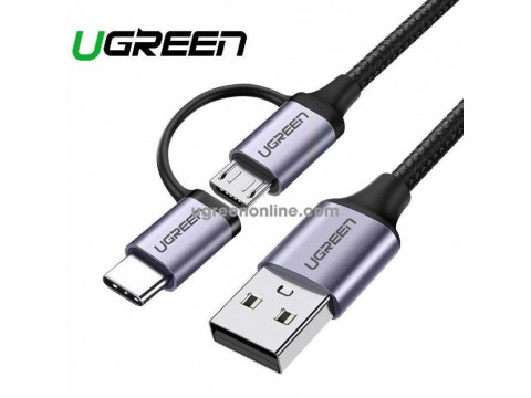 Кабель UGREEN US177 USB-A to Micro USB + USB Type-C Cable 1m (Black)