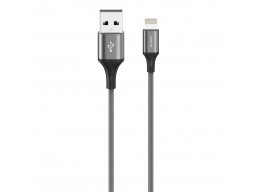 Кабель Olmio BASIC, USB 2.0 - lightning, 1.2м, 2.1A, текстильная оплетка, серый
