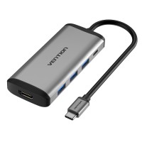 Док-станция Vention Type-C to HDMI/USB3.0*3/PD converter 0.15m grey, metal type.CNBHB