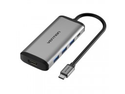 Док-станция Vention Type-C to HDMI/USB3.0*3/PD converter 0.15m grey, metal type.CNBHB