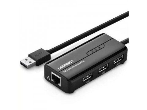 Конвертер USB 2.0 на LAN RJ-45,10/100 Mbps + USB HUB 3 port, 0.2m (20264) UGREEN