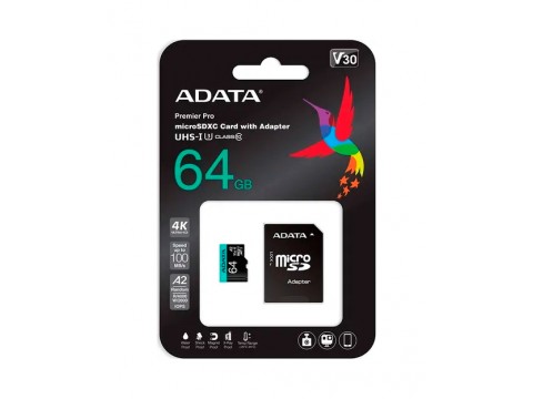 Карта памяти ADATA Premier Pro microSDXC 64 ГБ [AUSDX64GUI3V30SA2-RA1]