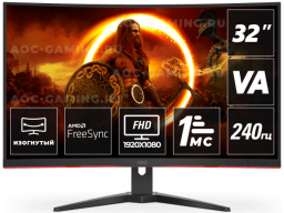 AOC Игровой Монитор 31.5 C32G2ZE/BK VA 1920x1080 240Hz 4ms 300cd/m² 1500R 2xHDMI DP