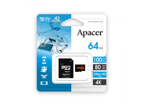 Карта памяти Apacer AP64GMCSX10U8-R 64GB с адаптером SD