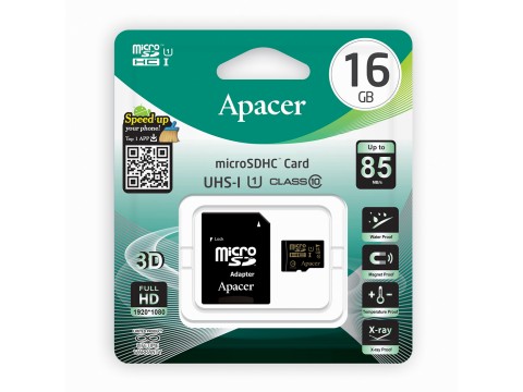 Карта памяти Apacer AP16GMCSH10U1-R 16GB + адаптер