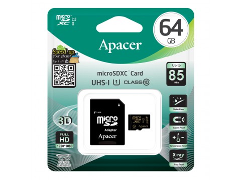 Карта памяти Apacer AP64GMCSX10U1-R 64GB + адаптер