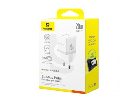 Адаптер питания Baseus Palm C+U 20W White(P10111608213-00)