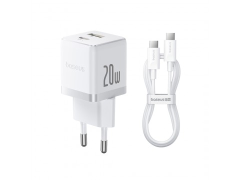 Адаптер питания Baseus Palm C+U 20W EU White ( в комлпекте кабель Type-c) (P10111608213-01)