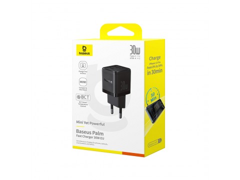Адаптер питания Baseus Palm C+U 30W Black ( в комлпекте кабель Type-c) (P1011160A113-01)