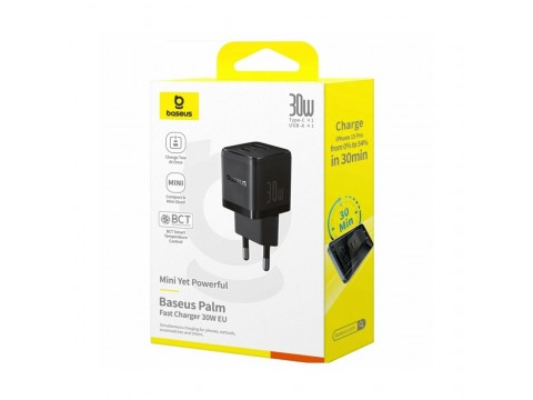 Адаптер питания Baseus Palm C+U 30W EU Cluster Black (P1011160A113-00)