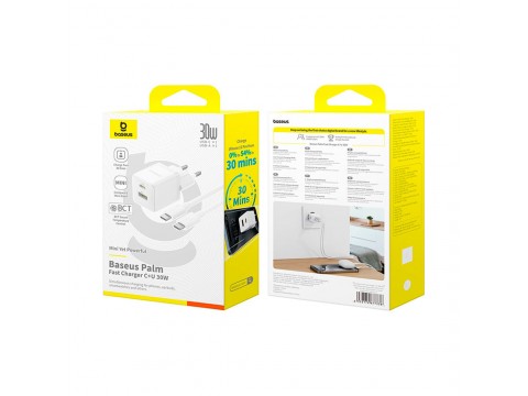 Адаптер питания Baseus Palm C+U 30W White( в комлпекте кабель Type-c) (P1011160A213-01)