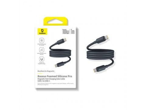 Интерфейсный кабель Baseus Foamed Silicone Pro Magnetic USB-C to USB-C 100W Black 1m (E0426D00)