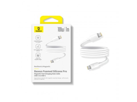 Интерфейсный кабель Baseus Foamed Silicone Pro Magnetic USB-C to USB-C 100W White 1m (E0426D01)
