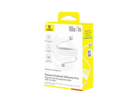 Интерфейсный кабель Baseus Foamed Silicone Pro Magnetic USB-C to USB-C 100W White 1m (E0426D01)