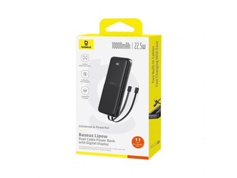 Портативный внешний аккумулятор Baseus Lipow Dual-Cable 10000mAh 22.5W Black (P10079101123-00)