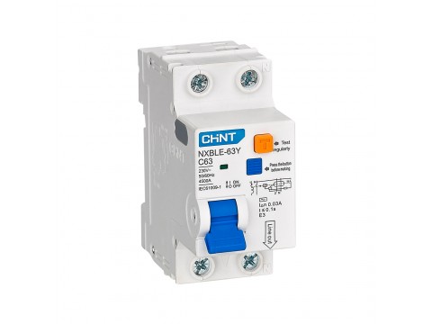 Дифференциальный автомат CHINT NXBLE-63Y 1P+N 63А C 30mA AC 4,5kA