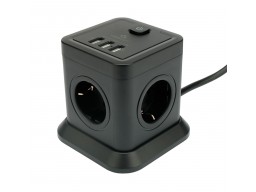 Сетевой фильтр Cablexpert Tower, TWR-4-U3-B-3, 4р, 10А, 3xUSB, 3.1А, 3м, ур.защ. 2+, коробка черный