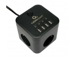 Сетевой фильтр Cablexpert Cube CUBE-3-U4-B-1.5, 3р, 10А, 4хUSB, 1.5м, ур.защиты 4+, коробка черный