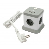 Сетевой фильтр Cablexpert Tower, TWR-4-U3-W-2, 4р, 10А, 3xUSB, 3.1А, 2м, ур.защиты 2+, коробка белый¶