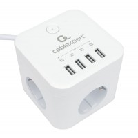 Сетевой фильтр Cablexpert Cube CUBE-3-U4-W-1.5, 3р, 10А, 4хUSB, 1.5м, ур.защиты 4+, коробка белый