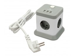 Сетевой фильтр Cablexpert Tower, TWR-4-U3-W-3, 4р, 10А, 3xUSB, 3.1А, 3м, ур.защ. 2+, коробка белый