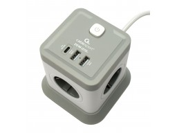 Сетевой фильтр Cablexpert Tower, TWR-4-CU2-W-2, 4р, 10А, 1xType-C PD, 20Вт, 2хUSB, 2м, защ. 2+ белый