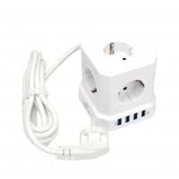 Сетевой фильтр Cablexpert Tower 5р, TWR-5-U4-W-3, 10А, 4хUSB, 3.1А, 3м, ур.защ. 4+, коробка белый