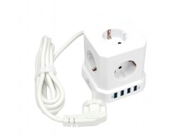 Сетевой фильтр Cablexpert Tower 5р, TWR-5-U4-W-3, 10А, 4хUSB, 3.1А, 3м, ур.защ. 4+, коробка белый