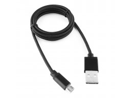 Кабель USB 2.0 Cablexpert CC-mUSB2bk1m, USB-MicroUSB, 1м, нейлон оплет, алюмразъемы, черный.