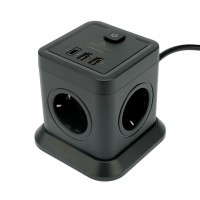 Сетевой фильтр Cablexpert Tower TWR-4-CU2-B-2, 4р, 10А, 1xType-C PD, 20Вт, 2хUSB, 2м, защ.2+, черный