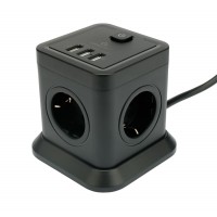 Сетевой фильтр Cablexpert Tower TWR-4-U3-B-2, 4р, 10А, 3xUSB, 3.1А, 2м, ур.защ. 2+, коробка черный
