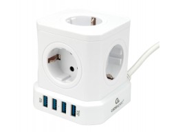 Сетевой фильтр Cablexpert Tower TWR-5-U4-W-2, 5р, 10А, 4хUSB, 3.1А, 2м, ур.защ. 4+, коробка белый