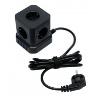 Сетевой фильтр Cablexpert Tower, TWR-5-U4-B-2, 5р, 10А, 4хUSB, 3.1А, 2м, ур.защ. 4+, коробка черный