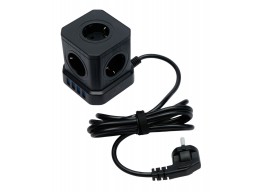 Сетевой фильтр Cablexpert Tower, TWR-5-U4-B-2, 5р, 10А, 4хUSB, 3.1А, 2м, ур.защ. 4+, коробка черный