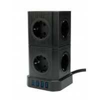 Сетевой фильтр Cablexpert Tower TWR-9-U4-B-2, 9р, 16А, 4хUSB, 3.1А, 2м, ур.защ. 4+, коробка черный