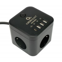 Сетевой фильтр Cablexpert Cube CUBE-3-CU3-B-1.5, 3р, 10А, 1xType-C PD, 3xUSB, 1.5м, ур.защ.4+ черный