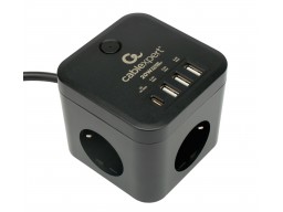 Сетевой фильтр Cablexpert Cube CUBE-3-CU3-B-1.5, 3р, 10А, 1xType-C PD, 3xUSB, 1.5м, ур.защ.4+ черный