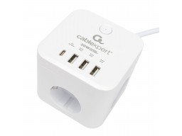Сетевой фильтр Cablexpert Cube CUBE-3-CU3-W-1.5, 3р, 10А, 1xType-C PD, 3xUSB, 1.5м, ур.защ.4+ белый