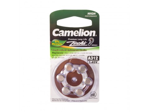 Батарейка CAMELION Zinc Air A312-BP6(0%Hg) 6 шт. в блистере
