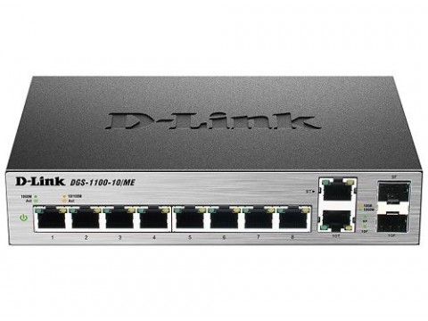 D-Link DGS-1100-10/ME/A2A Коммутатор 8 портов 10/100/1000Base-T и 2 комбо-порта100/1000Base-T/SFP